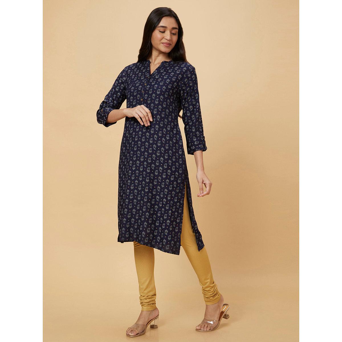 Globus X Styli Women Navy Blue Printed Straight Kurta-women-clothing-ethnicwear-kurtas-image-6