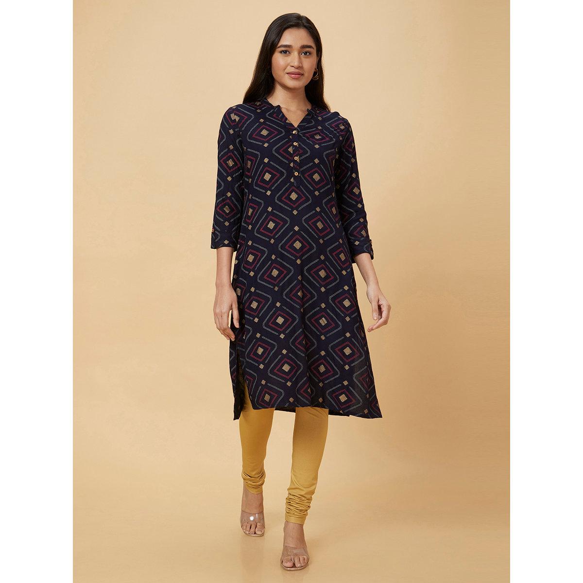 Globus X Styli Women Blue Printed Straight Kurta-women-clothing-ethnicwear-kurtas-image-2