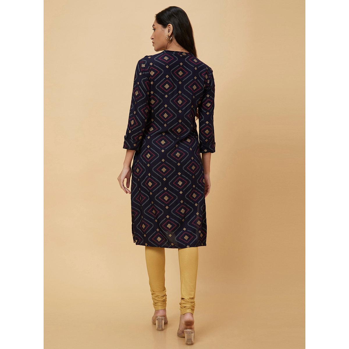 Globus X Styli Women Blue Printed Straight Kurta-women-clothing-ethnicwear-kurtas-image-3