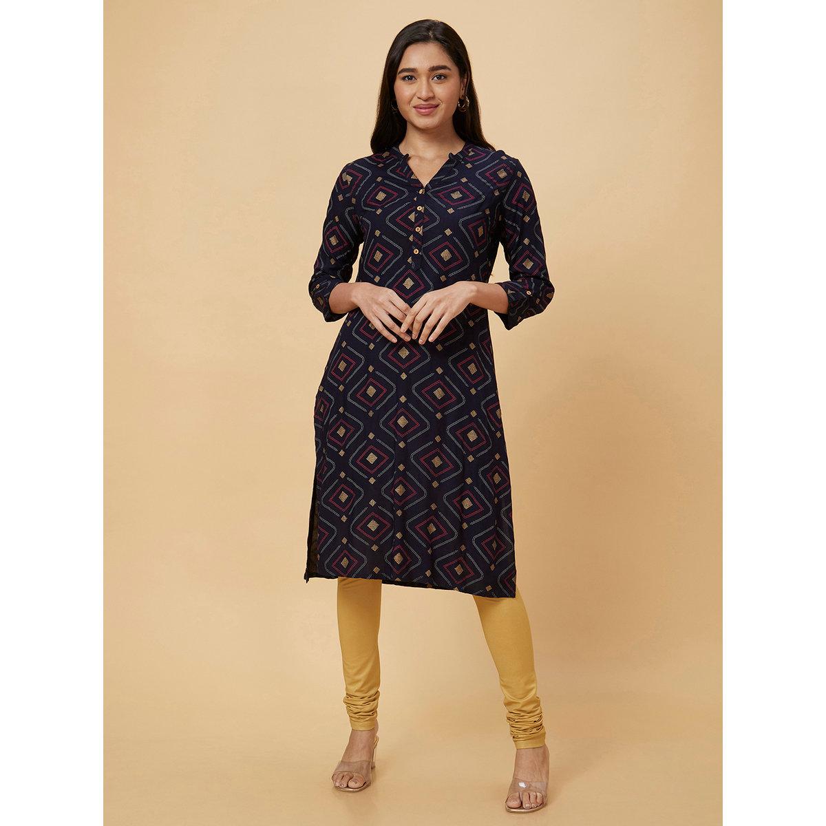 Globus X Styli Women Blue Printed Straight Kurta-women-clothing-ethnicwear-kurtas-image-6