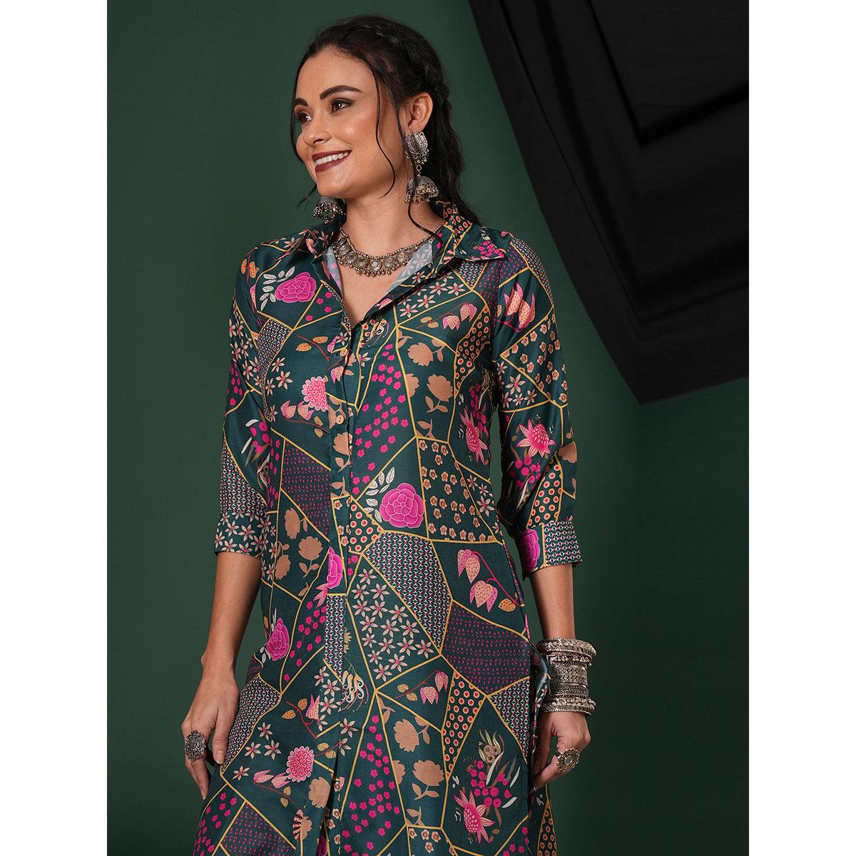 طقم من بنطال وكورتا بطبعة مُتباينة-women-clothing-ethnicwear-kurtasets-image-6
