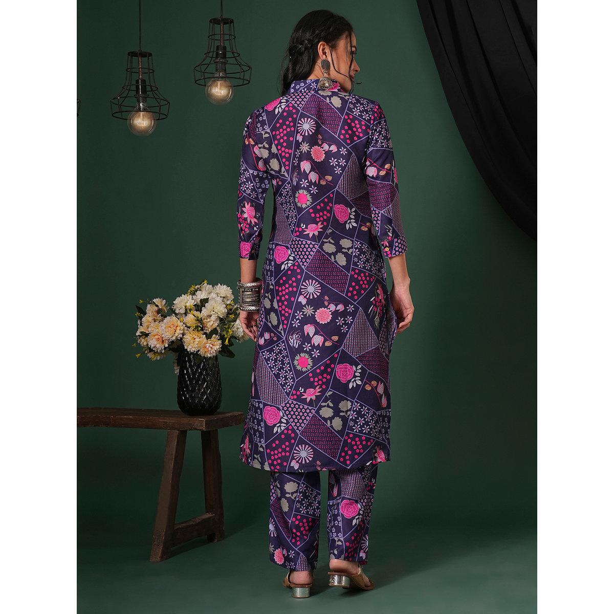طقم منسق من بنطال وكورتا بقصة مستقيمة-women-clothing-ethnicwear-kurtasets-image-3