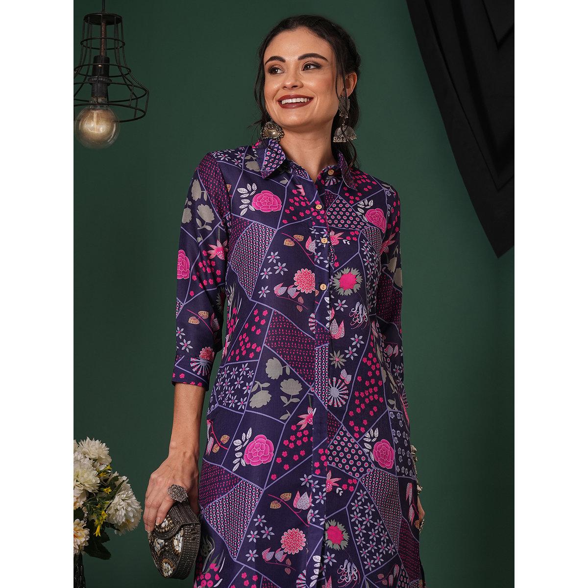 طقم منسق من بنطال وكورتا بقصة مستقيمة-women-clothing-ethnicwear-kurtasets-image-6