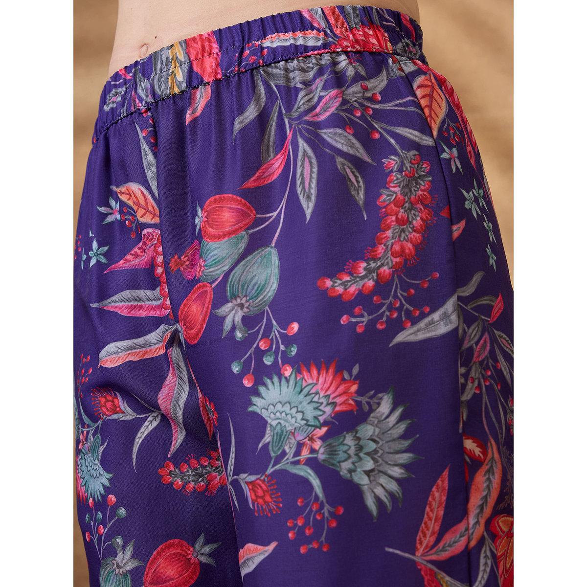 Globus X Styli Women Purple Floral Print Straight Kurta with Pants Set-women-clothing-ethnicwear-kurtasets-image-5