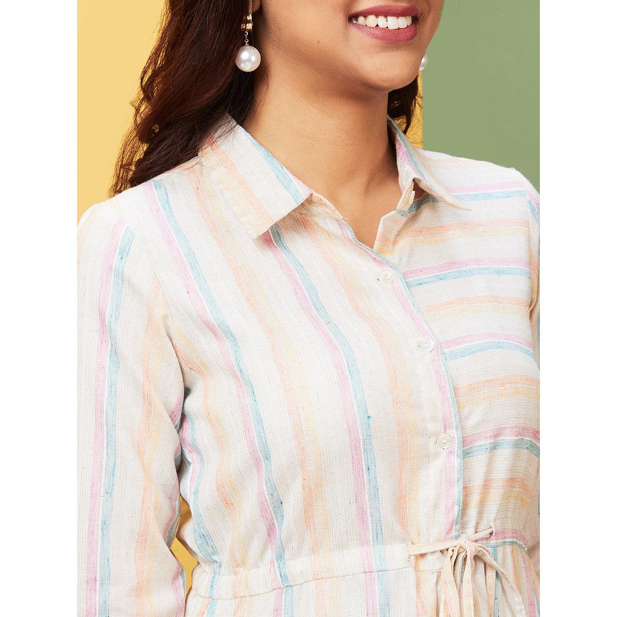 Globus X Styli Women Striped Shirt Collar Regular Kurta-women-clothing-ethnicwear-kurtas-image-4