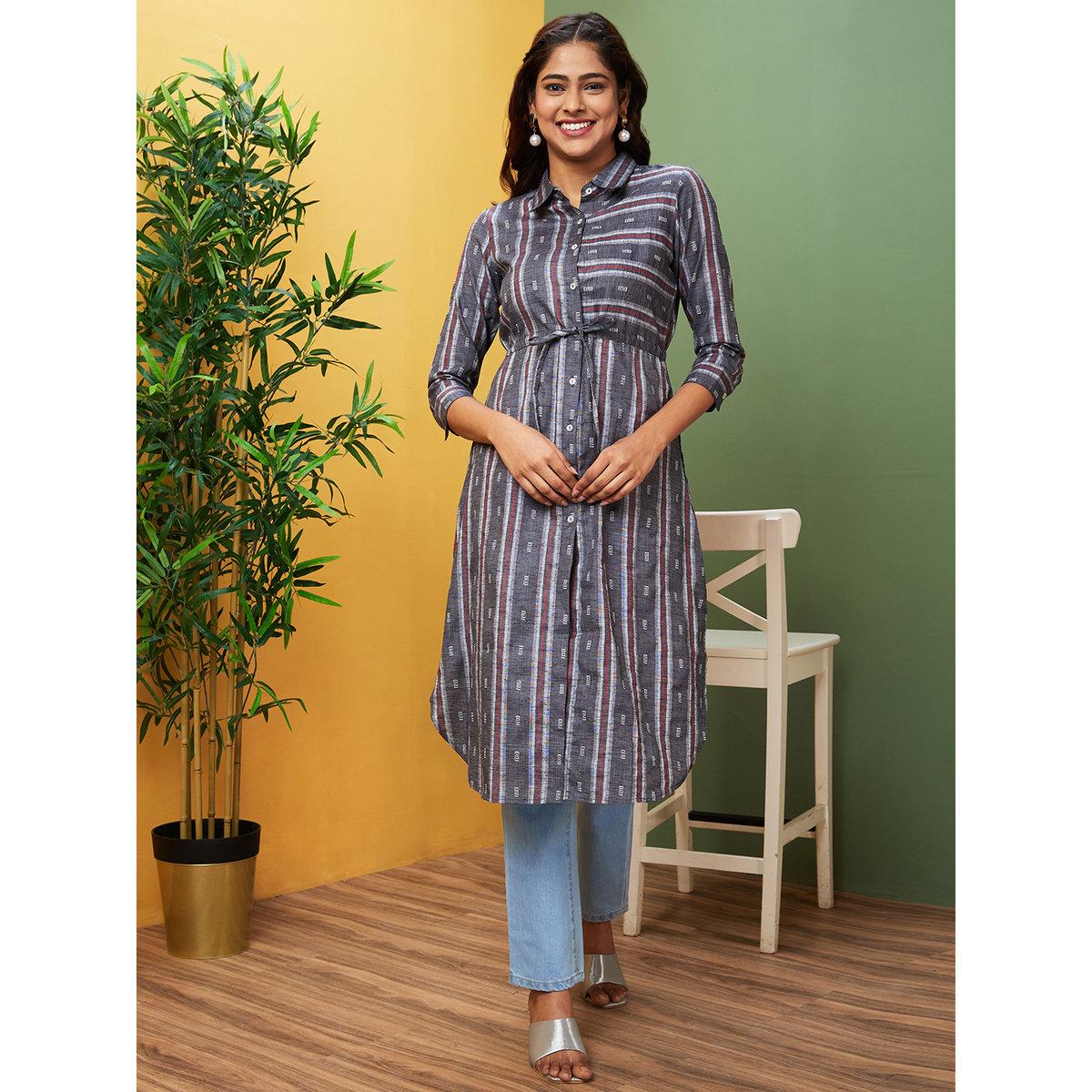 كورتا بياقة قميص وقصة عادية-women-clothing-ethnicwear-kurtas-image-1