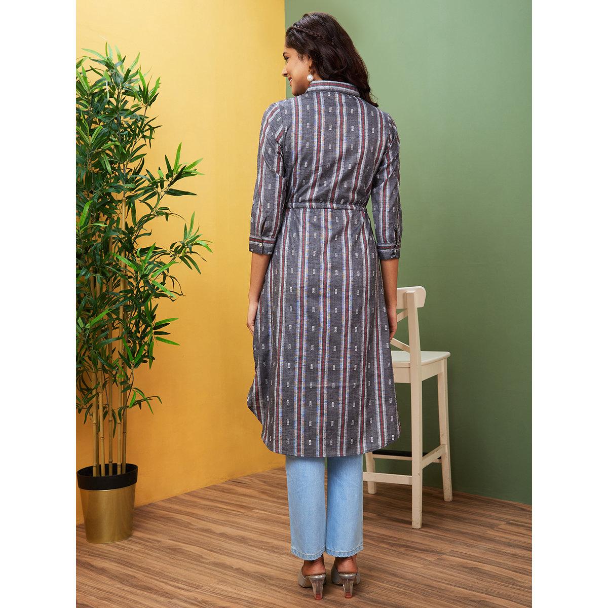 Globus X Styli Women Black Shirt Collar Regular Kurta-women-clothing-ethnicwear-kurtas-image-3