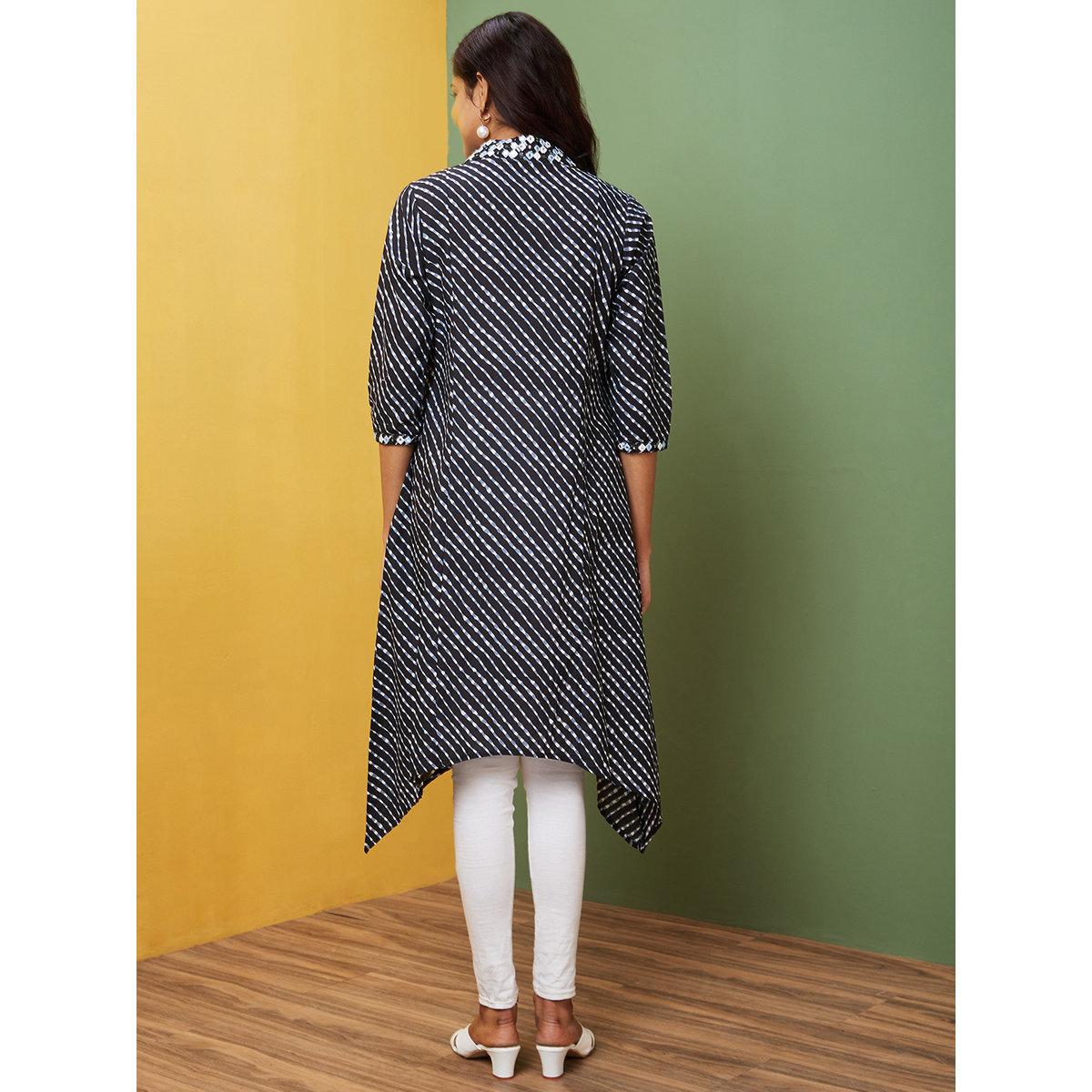 Globus X Styli Women Black Printed Shirt Collar A-Line Kurta-women-clothing-ethnicwear-kurtas-image-3