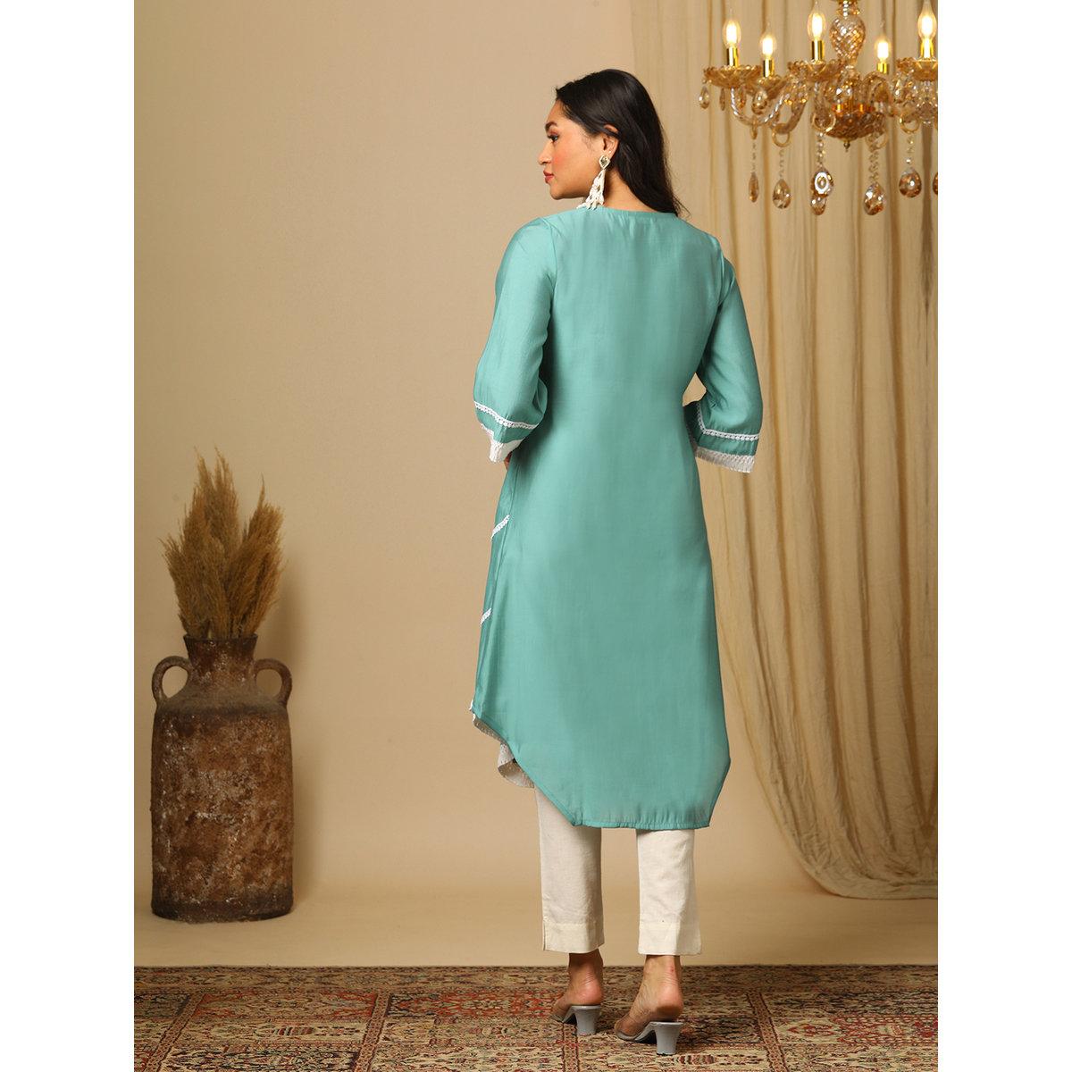 كورتا بتفاصيل مُطرزة ودانتيل-women-clothing-ethnicwear-kurtas-image-3