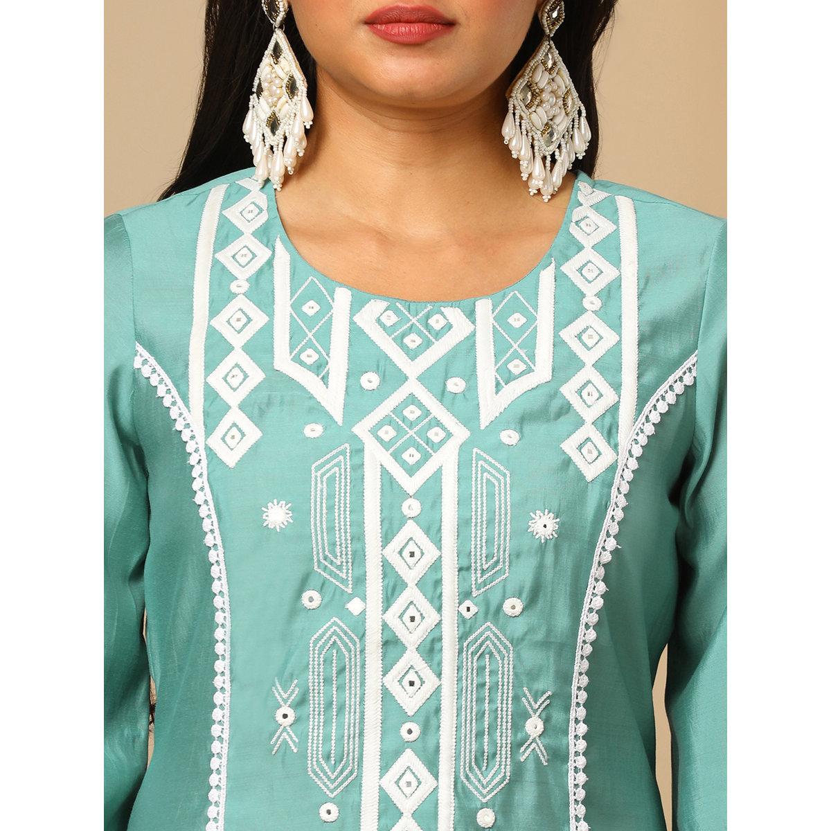 كورتا بتفاصيل مُطرزة ودانتيل-women-clothing-ethnicwear-kurtas-image-4