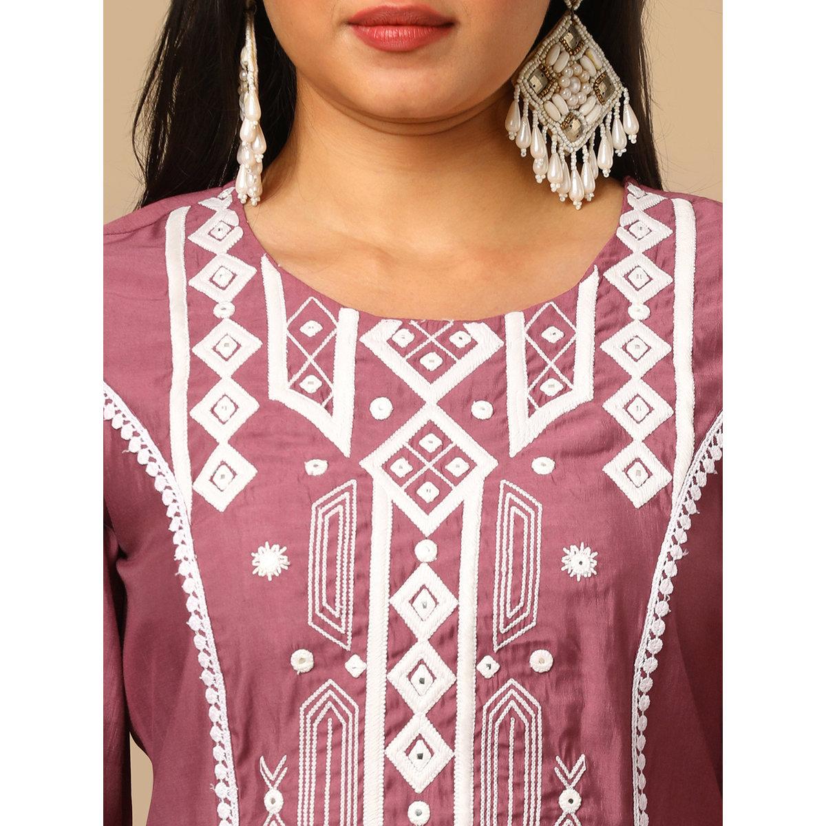 كورتا بتفاصيل مُطرزة ودانتيل-women-clothing-ethnicwear-kurtas-image-4