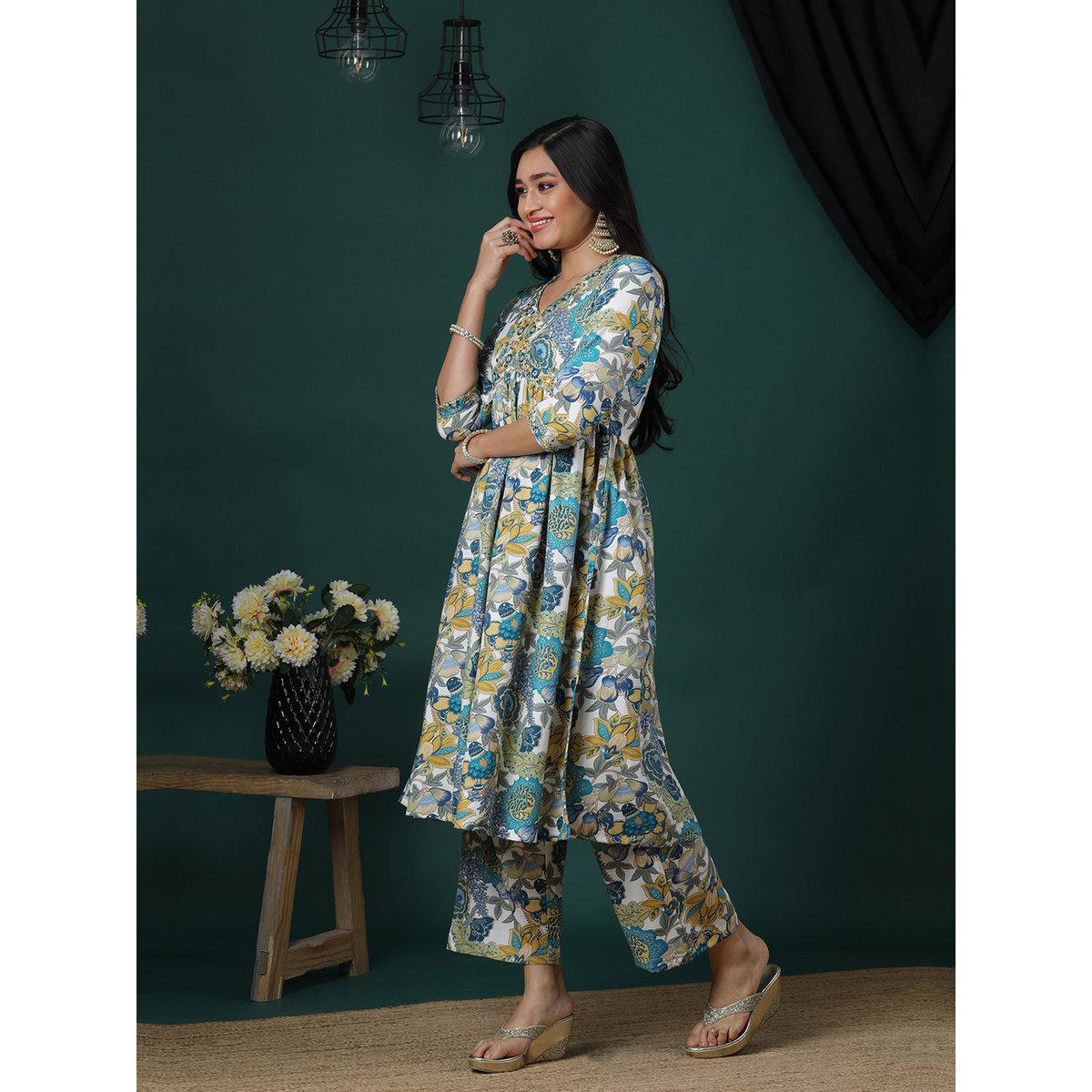 Globus X Styli Green Embroidered Detail Floral Kurta and Pants Set-women-clothing-ethnicwear-kurtasets-image-2