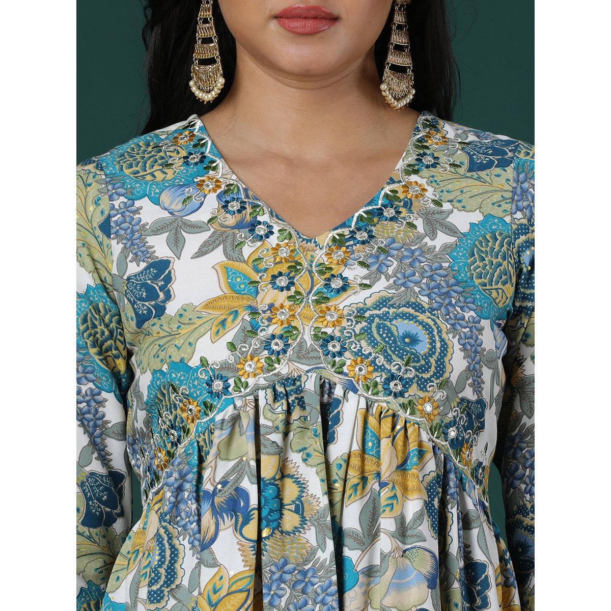 Globus X Styli Green Embroidered Detail Floral Kurta and Pants Set-women-clothing-ethnicwear-kurtasets-image-4