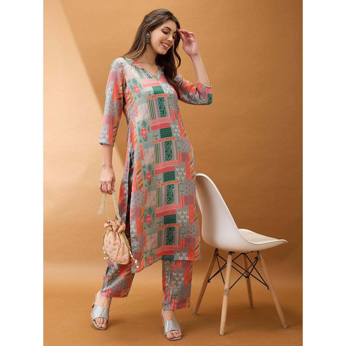 طقم من بنطال وكورتا-women-clothing-ethnicwear-kurtasets-image-1