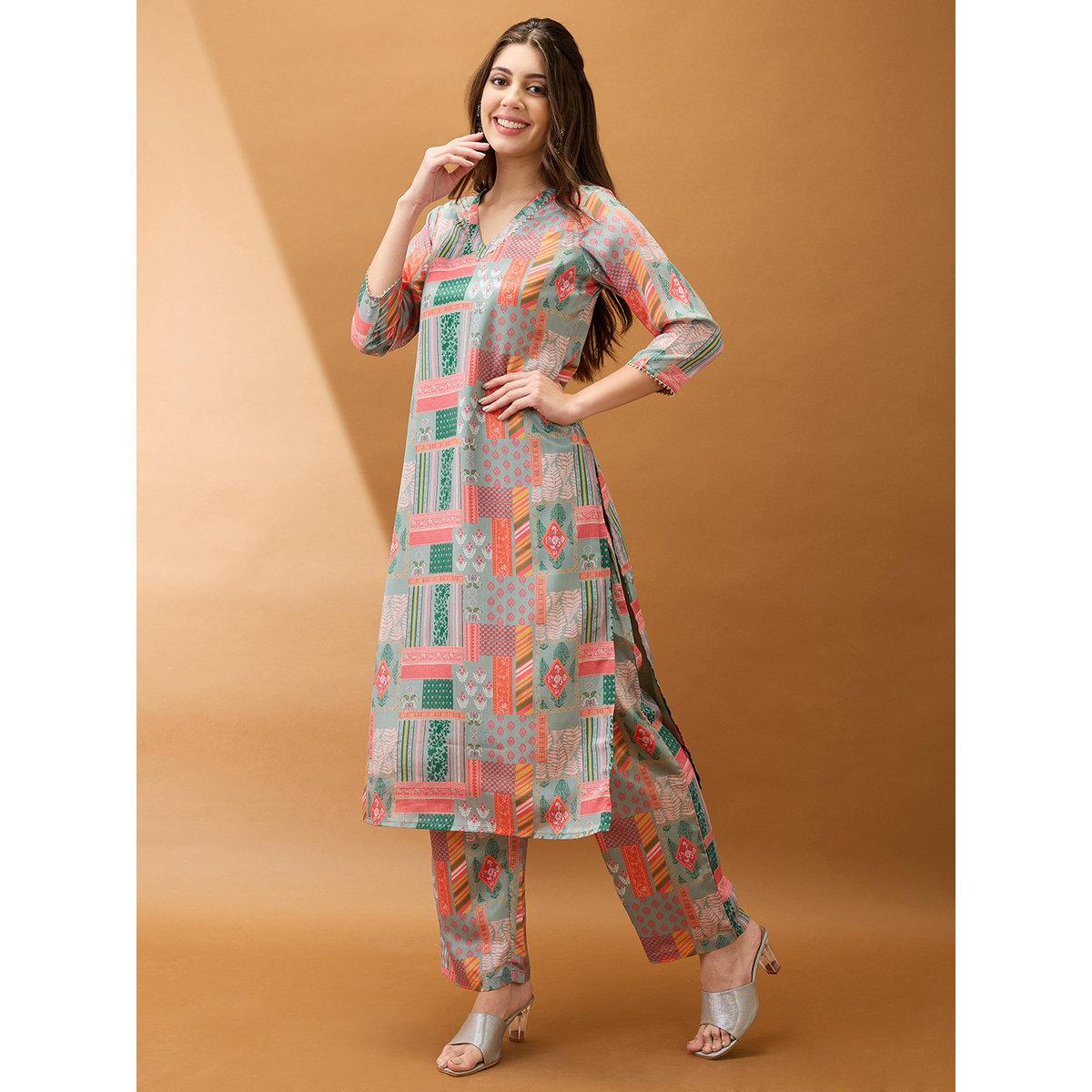 طقم من بنطال وكورتا-women-clothing-ethnicwear-kurtasets-image-2