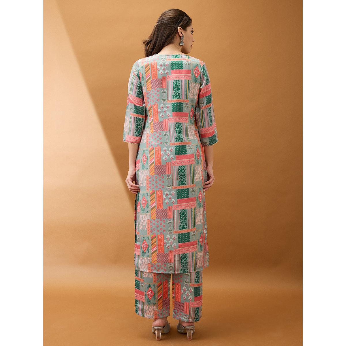 طقم من بنطال وكورتا-women-clothing-ethnicwear-kurtasets-image-3