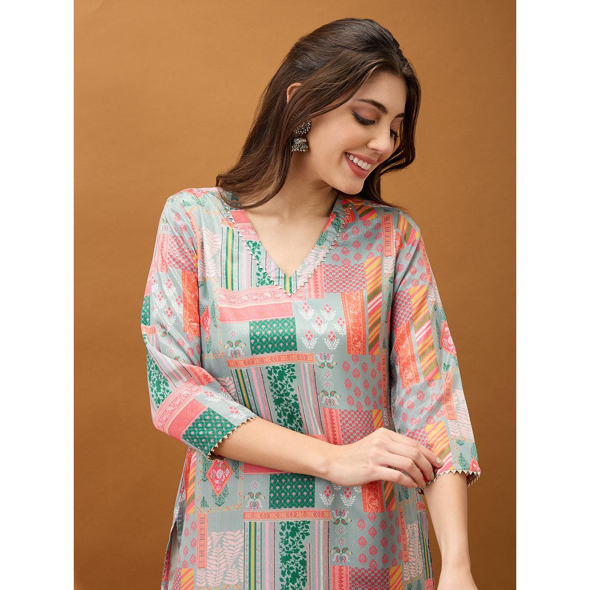 طقم من بنطال وكورتا-women-clothing-ethnicwear-kurtasets-image-6