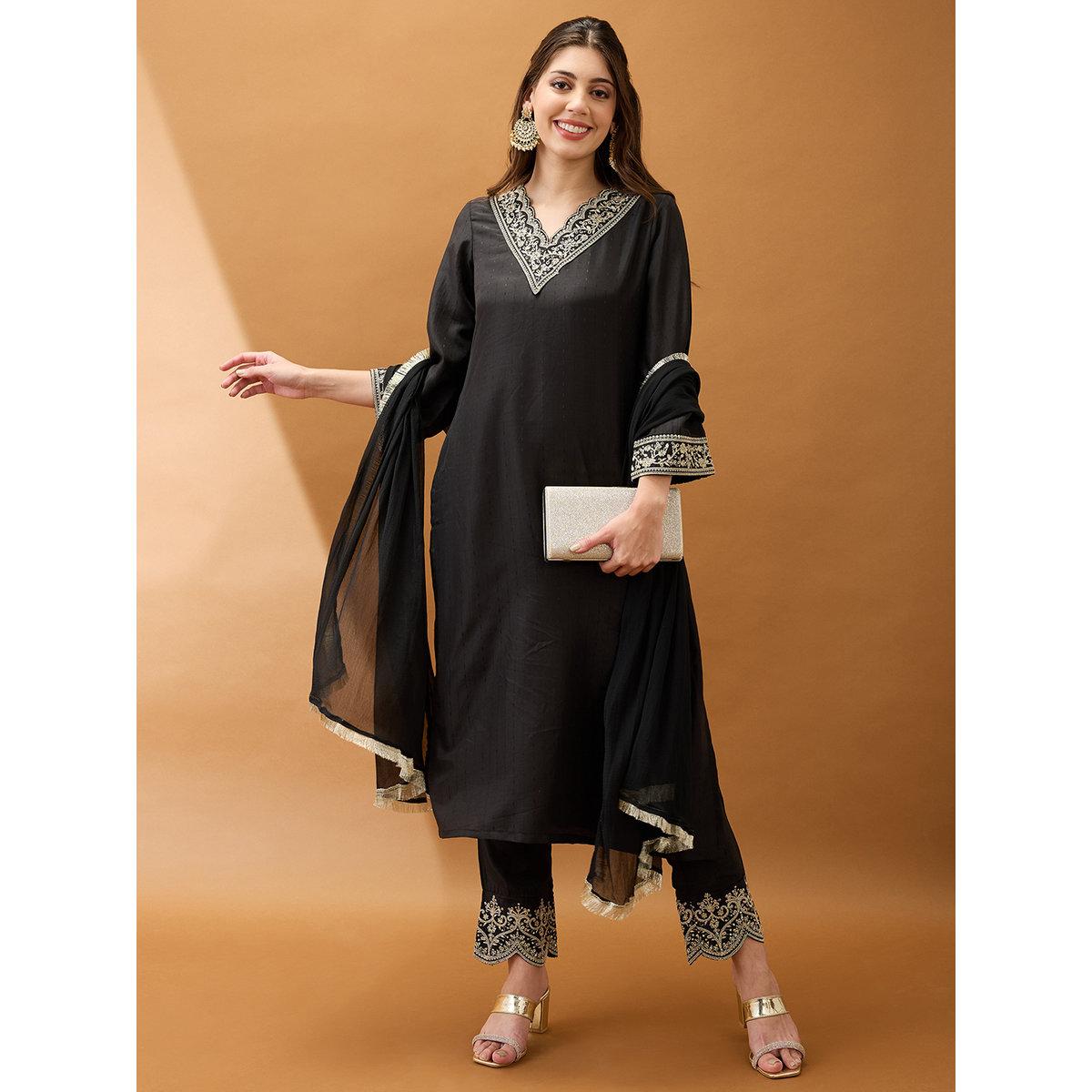 طقم من بنطال وكورتا مع دوباتا-women-clothing-ethnicwear-kurtasets-image-1