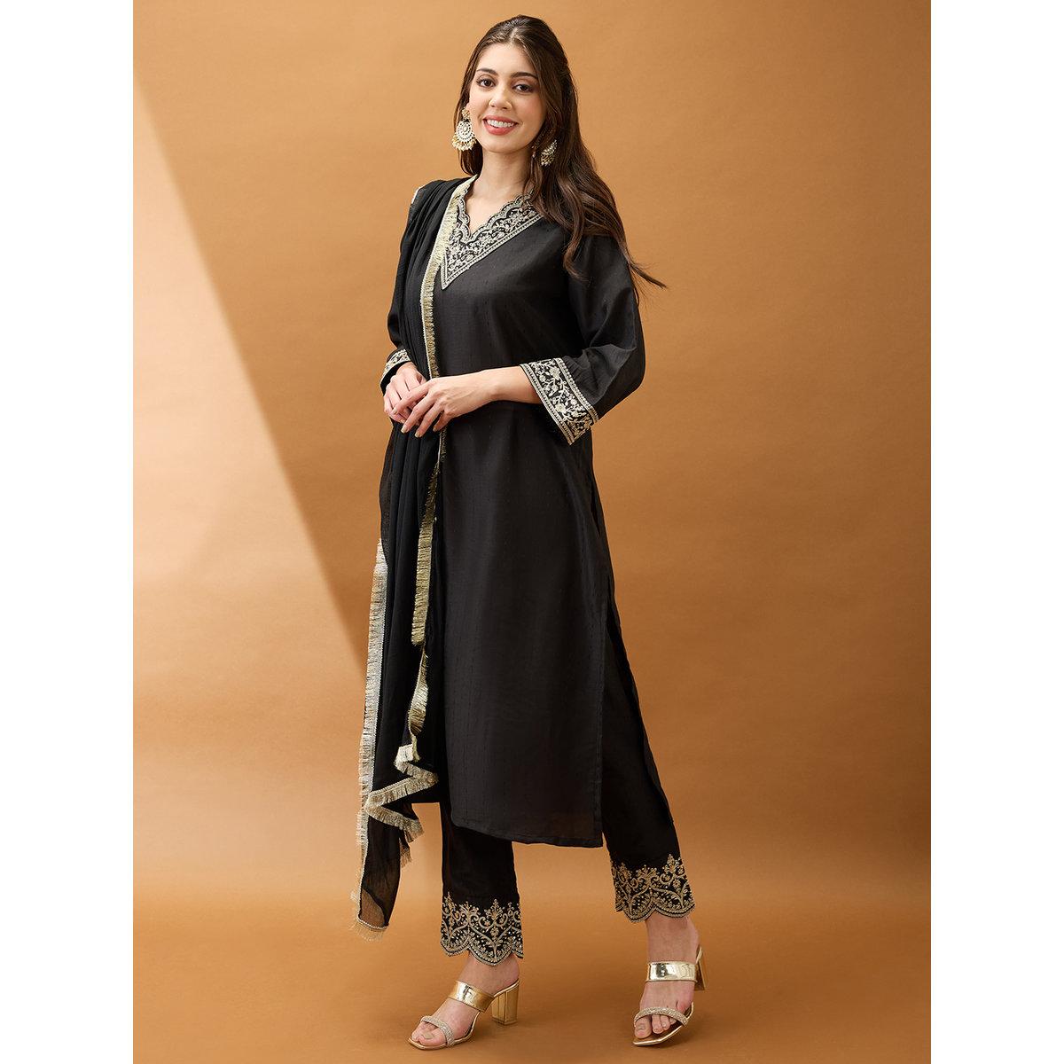 طقم من بنطال وكورتا مع دوباتا-women-clothing-ethnicwear-kurtasets-image-2