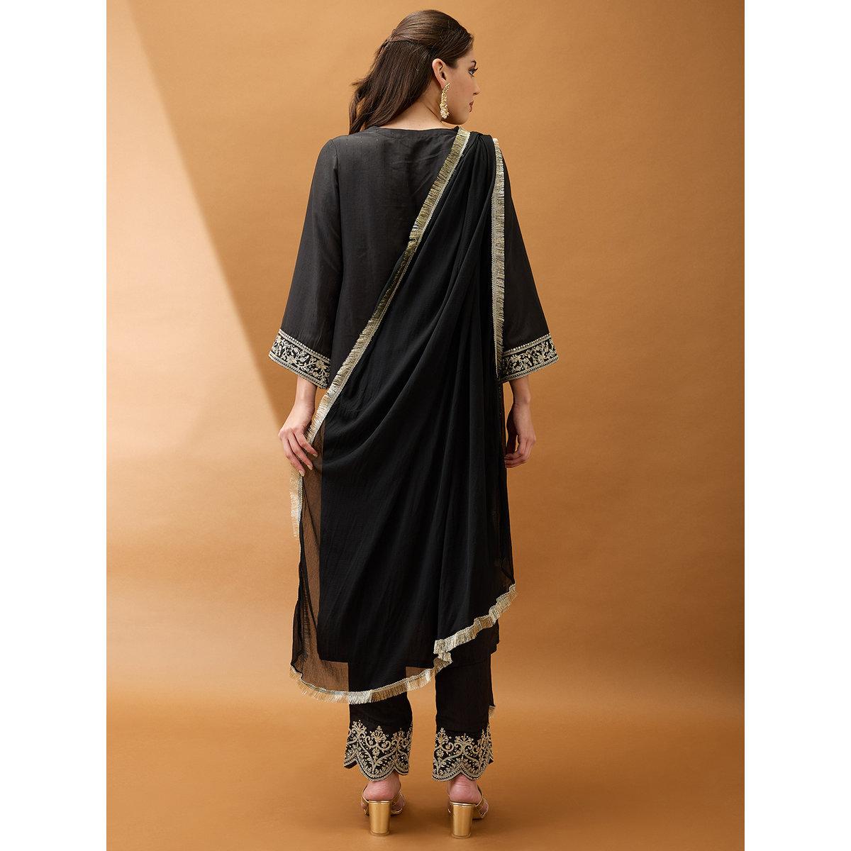 طقم من بنطال وكورتا مع دوباتا-women-clothing-ethnicwear-kurtasets-image-3