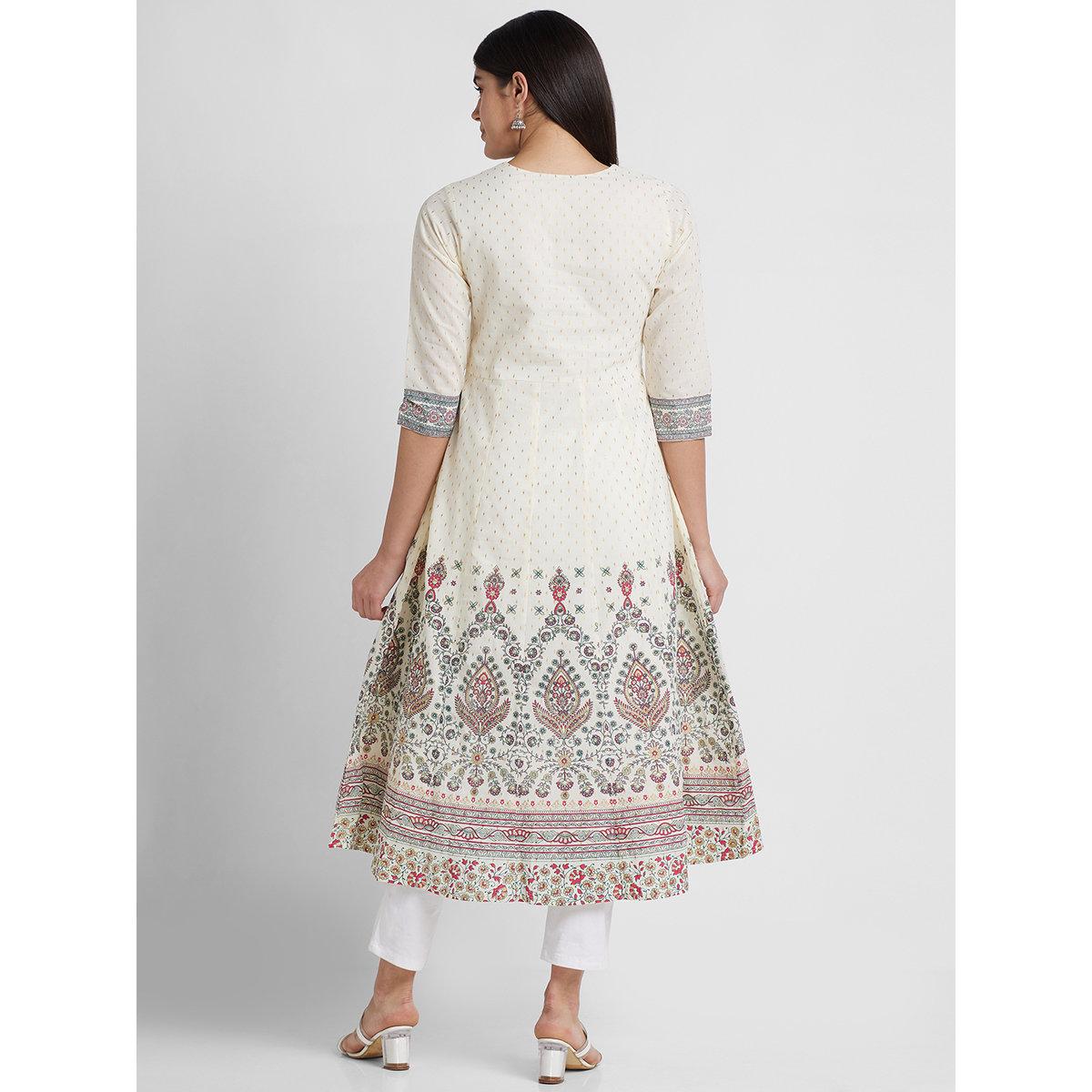 Globus X Styli Off White Printed Round Neck Anarkali Kurta-women-clothing-ethnicwear-kurtas-image-3