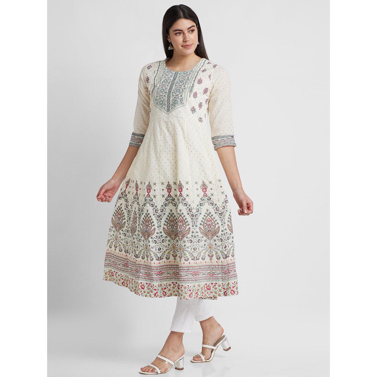 كورتا مُطبعة بياقة دائرية-women-clothing-ethnicwear-kurtas-image-4