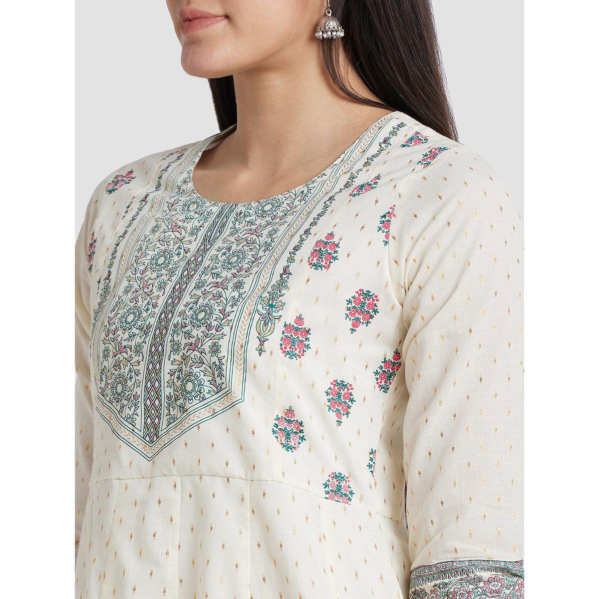 كورتا مُطبعة بياقة دائرية-women-clothing-ethnicwear-kurtas-image-5