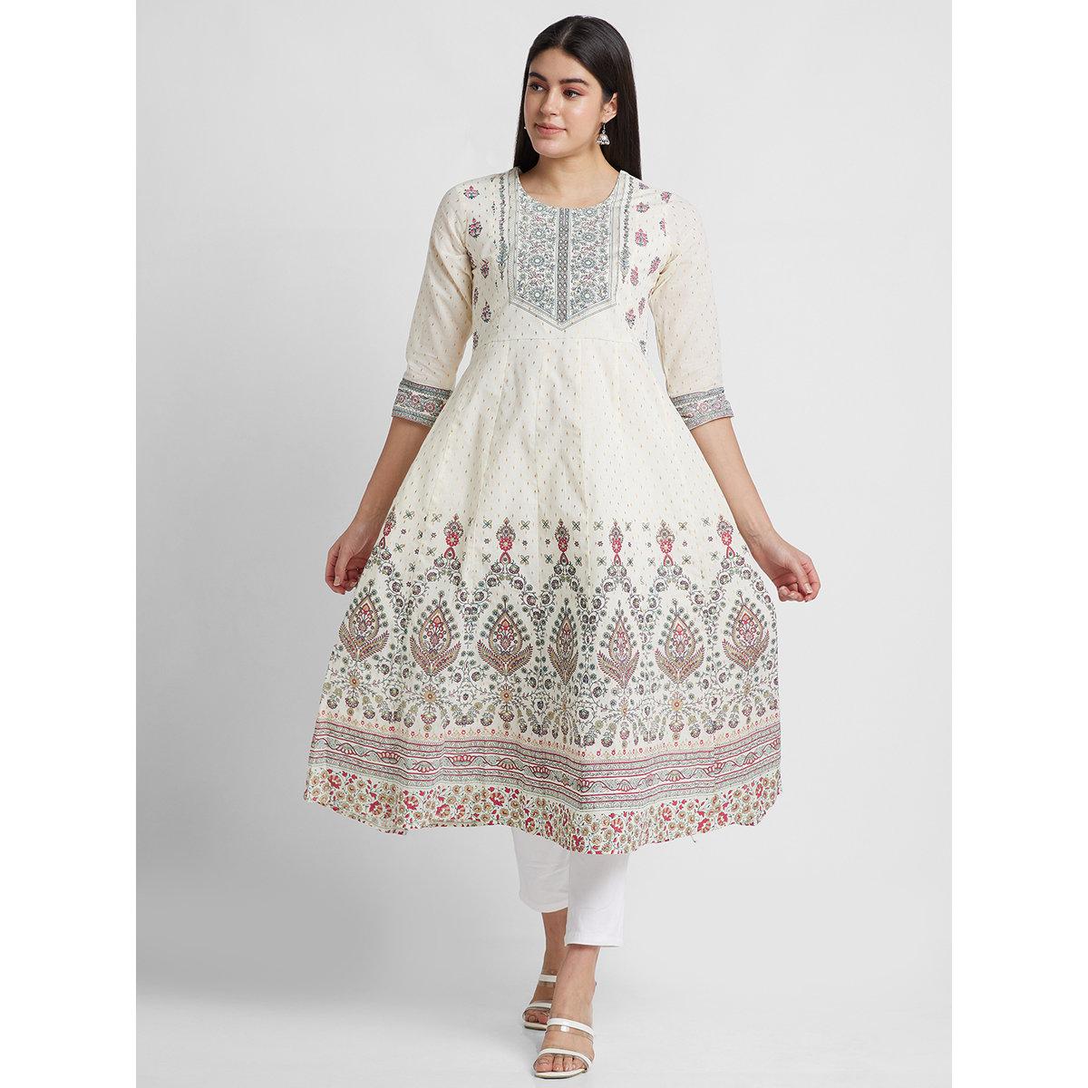 Globus X Styli Off White Printed Round Neck Anarkali Kurta-women-clothing-ethnicwear-kurtas-image-6