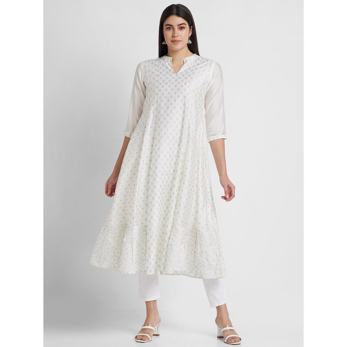 Globus X Styli Off White Printed Collared Anarkali Kurta-women-clothing-ethnicwear-kurtas-image-2