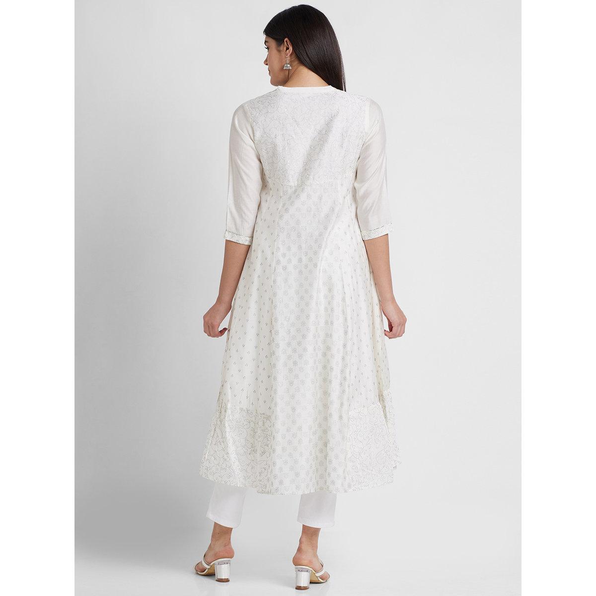 Globus X Styli Off White Printed Collared Anarkali Kurta-women-clothing-ethnicwear-kurtas-image-3