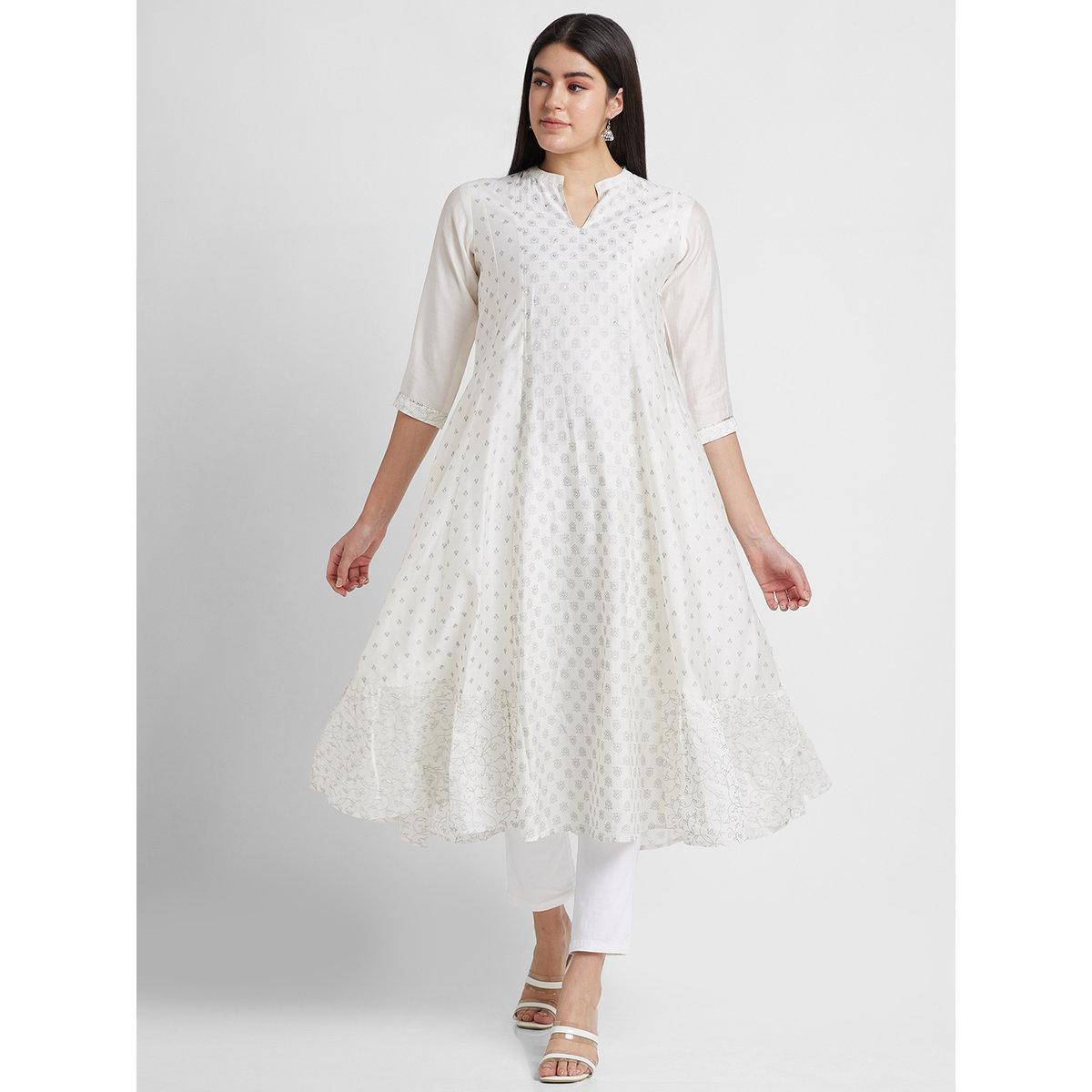 Globus X Styli Off White Printed Collared Anarkali Kurta-women-clothing-ethnicwear-kurtas-image-6