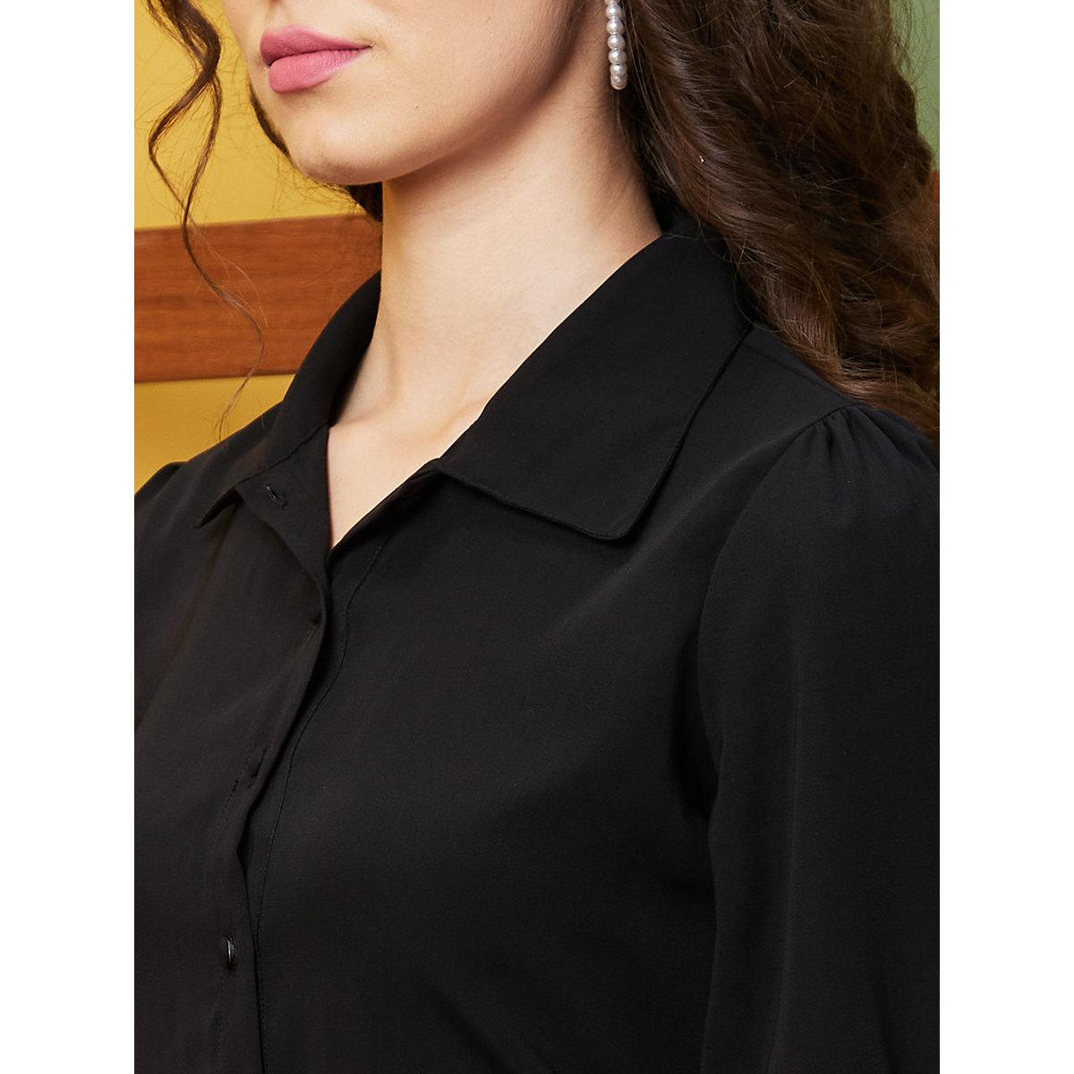 Globus X Styli Black Puff Sleeve Opaque Workwear Shirt-women-clothing-shirtsandblouses-shirts-image-4
