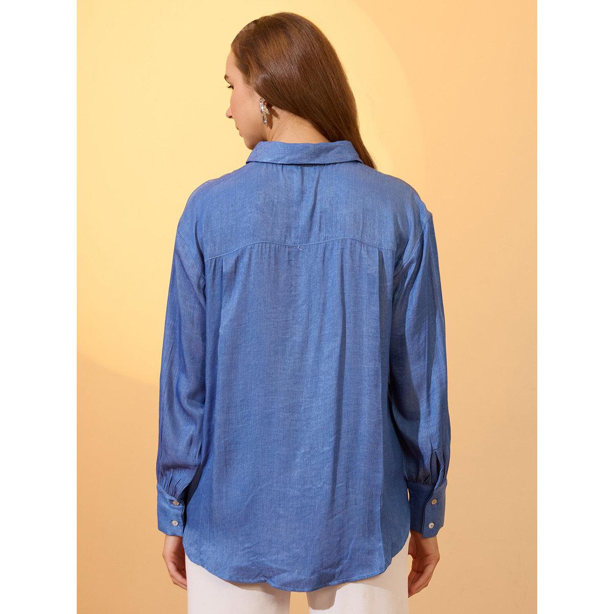 Globus X Styli Blue Floral Embroidered Regular Shirt-women-clothing-shirtsandblouses-shirts-image-3