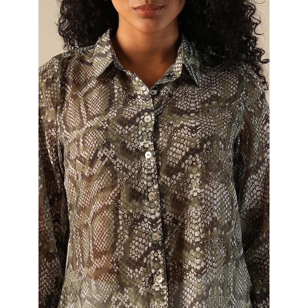 Globus X Styli Green Animal Print Georgette Workwear Shirt-women-clothing-shirtsandblouses-shirts-image-4