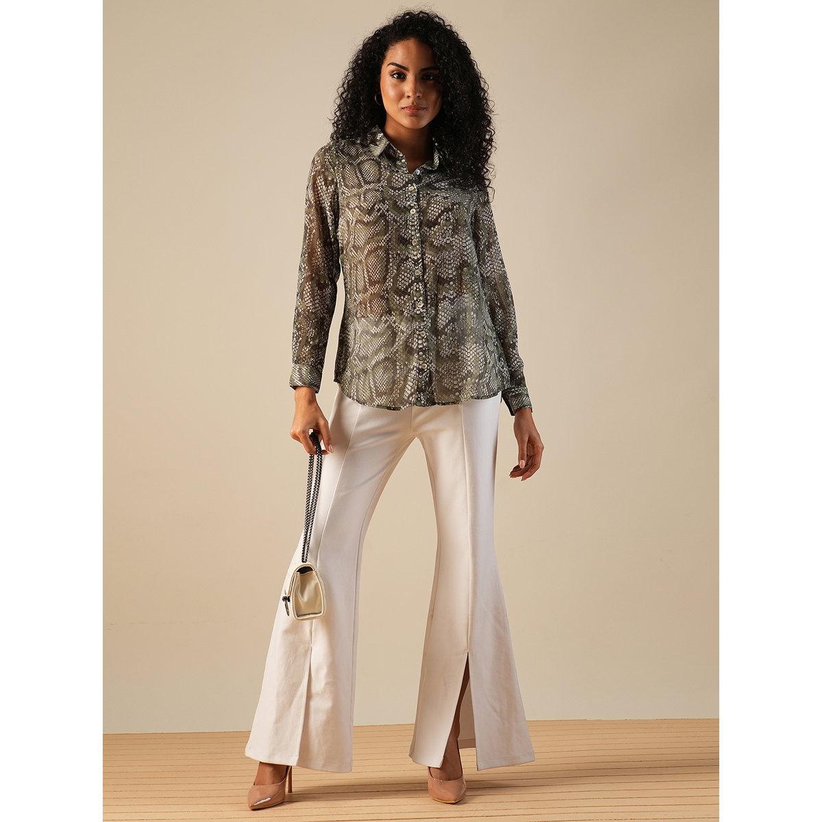 Globus X Styli Green Animal Print Georgette Workwear Shirt-women-clothing-shirtsandblouses-shirts-image-5