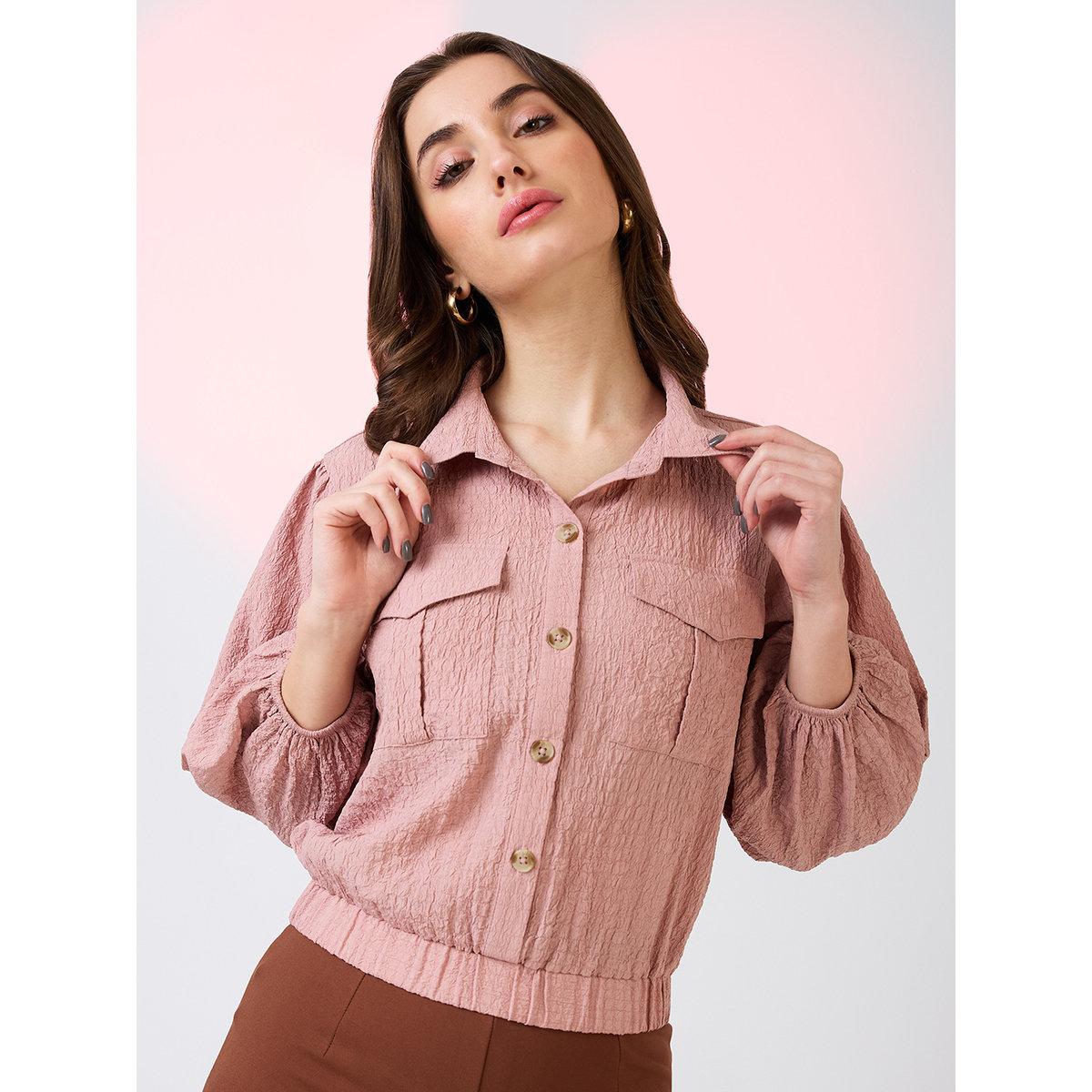 Globus X Styli Pink Textured Shirt with Utility Pockets-women-clothing-shirtsandblouses-shirts-image-1
