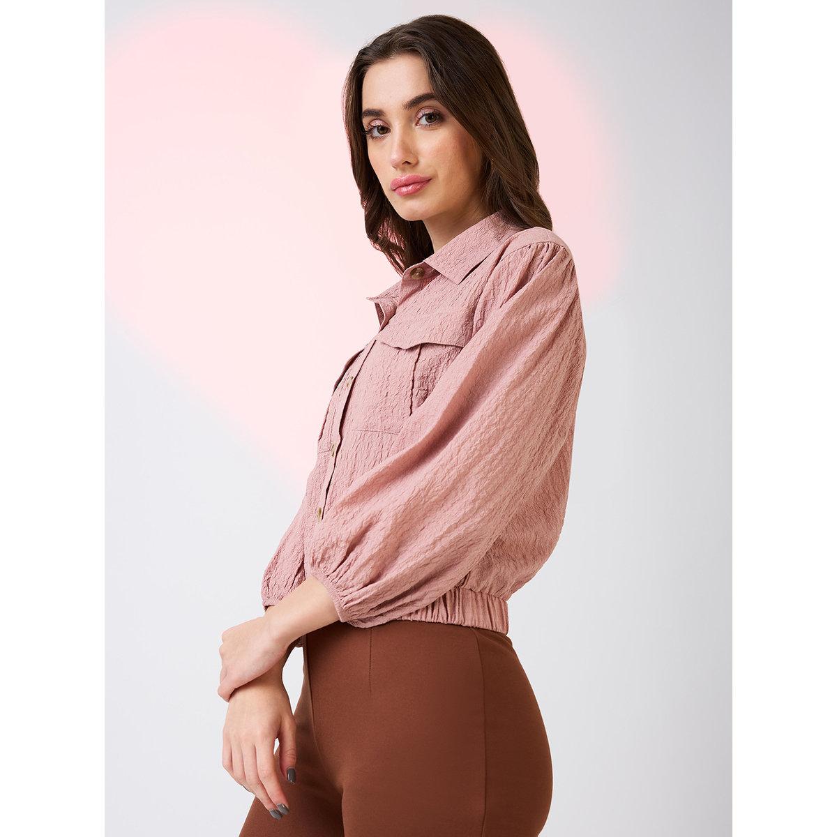 Globus X Styli Pink Textured Shirt with Utility Pockets-women-clothing-shirtsandblouses-shirts-image-2