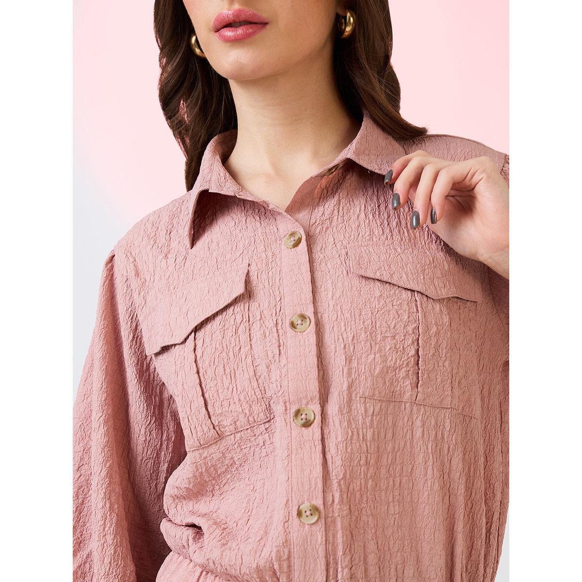 Globus X Styli Pink Textured Shirt with Utility Pockets-women-clothing-shirtsandblouses-shirts-image-4