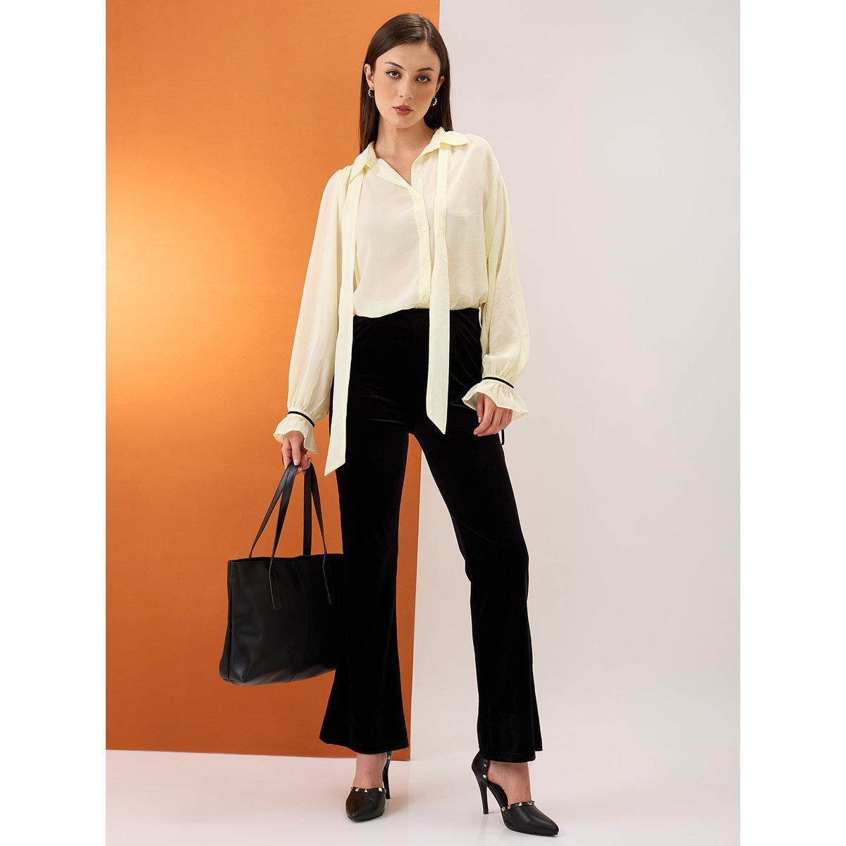 Globus X Styli Yellow Collared Neck Tie Chiffon Shirt-women-clothing-shirtsandblouses-shirts-image-6
