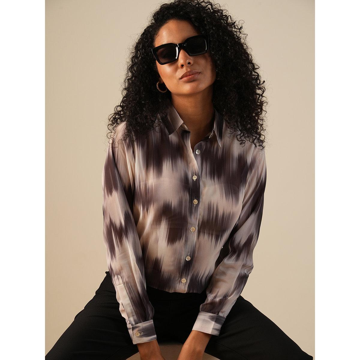 Globus X Styli Black Brushed Print Georgette Workwear Shirt-women-clothing-shirtsandblouses-shirts-image-1