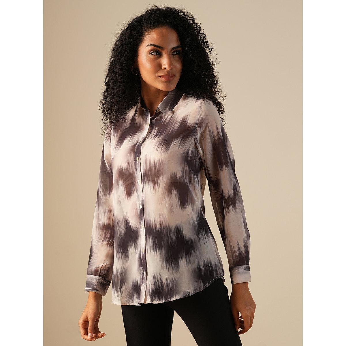 Globus X Styli Black Brushed Print Georgette Workwear Shirt-women-clothing-shirtsandblouses-shirts-image-2