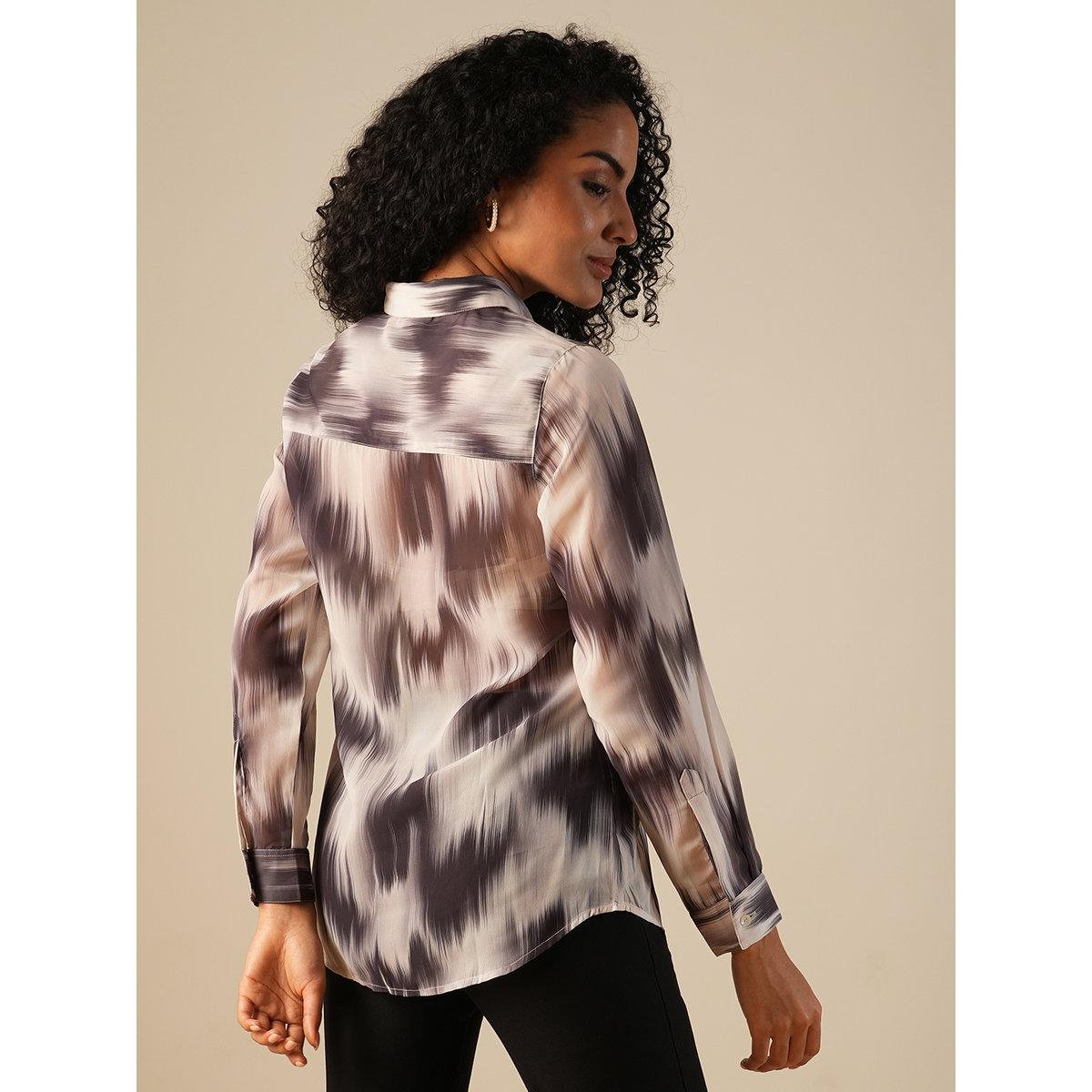 Globus X Styli Black Brushed Print Georgette Workwear Shirt-women-clothing-shirtsandblouses-shirts-image-3