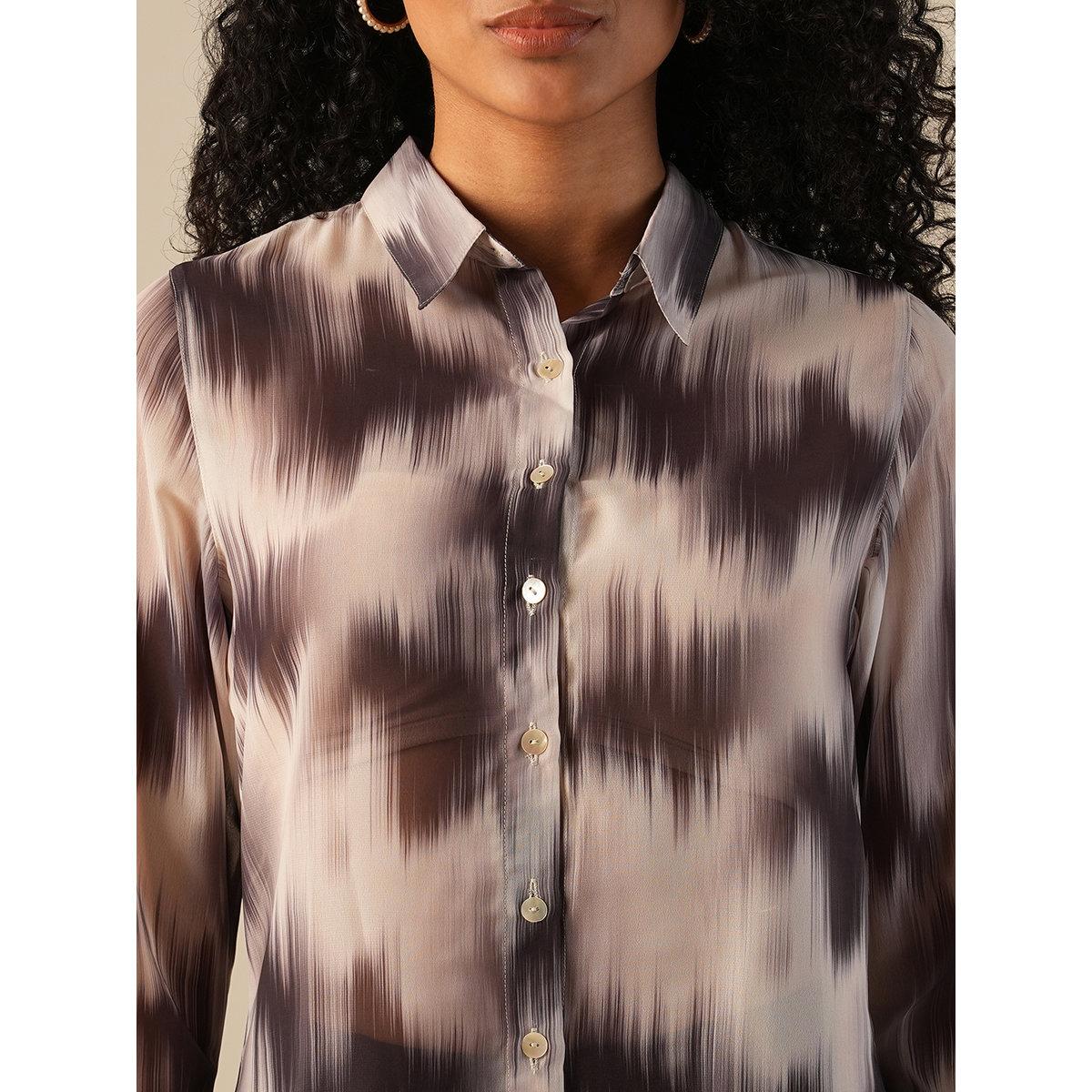 Globus X Styli Black Brushed Print Georgette Workwear Shirt-women-clothing-shirtsandblouses-shirts-image-4
