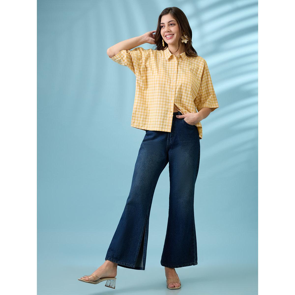 Globus X Styli Yellow Gingham Checked Boxy Shirt-women-clothing-shirtsandblouses-shirts-image-6