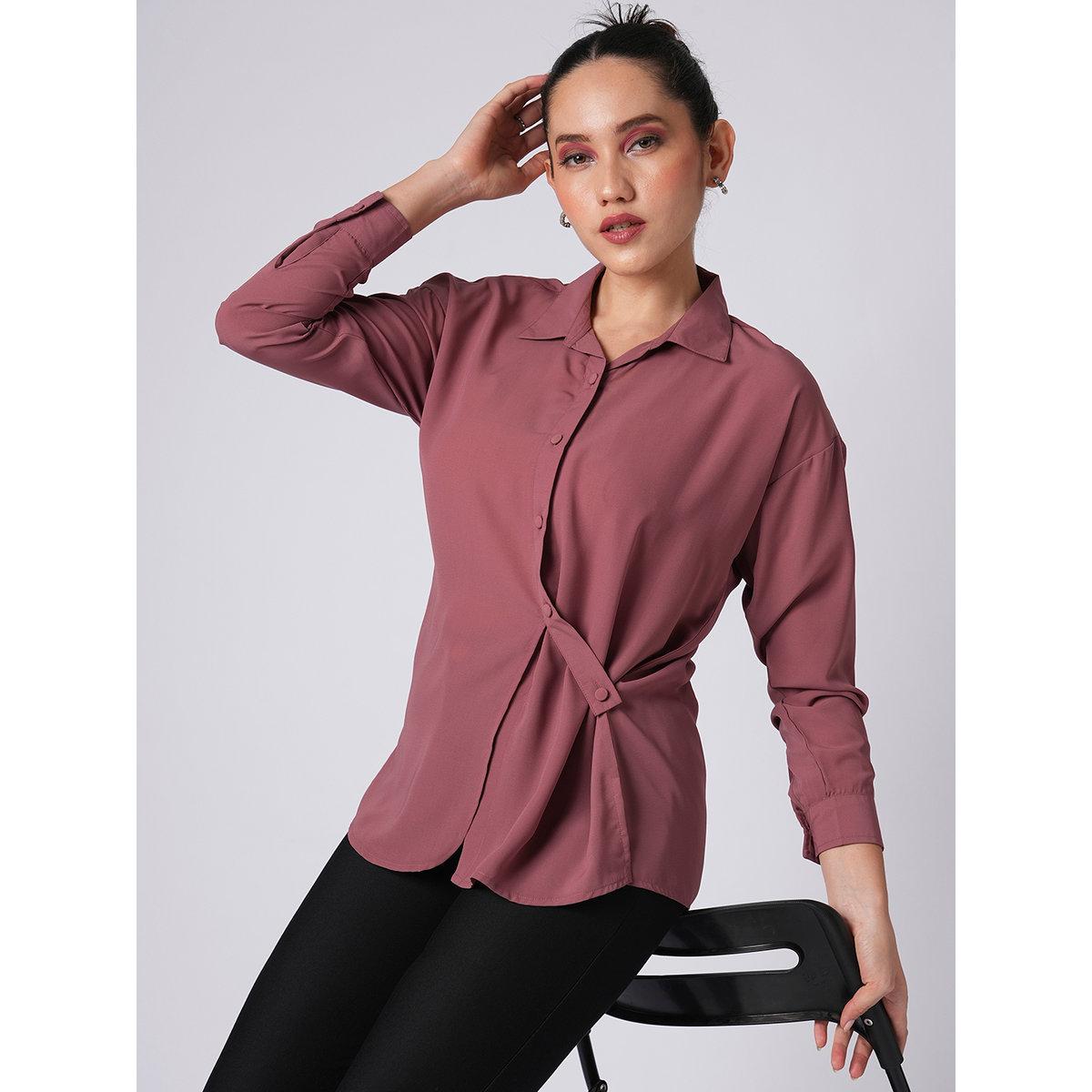 Globus X Styli Pink Solid Satin Relaxed Fit Shirt-women-clothing-shirtsandblouses-shirts-image-1