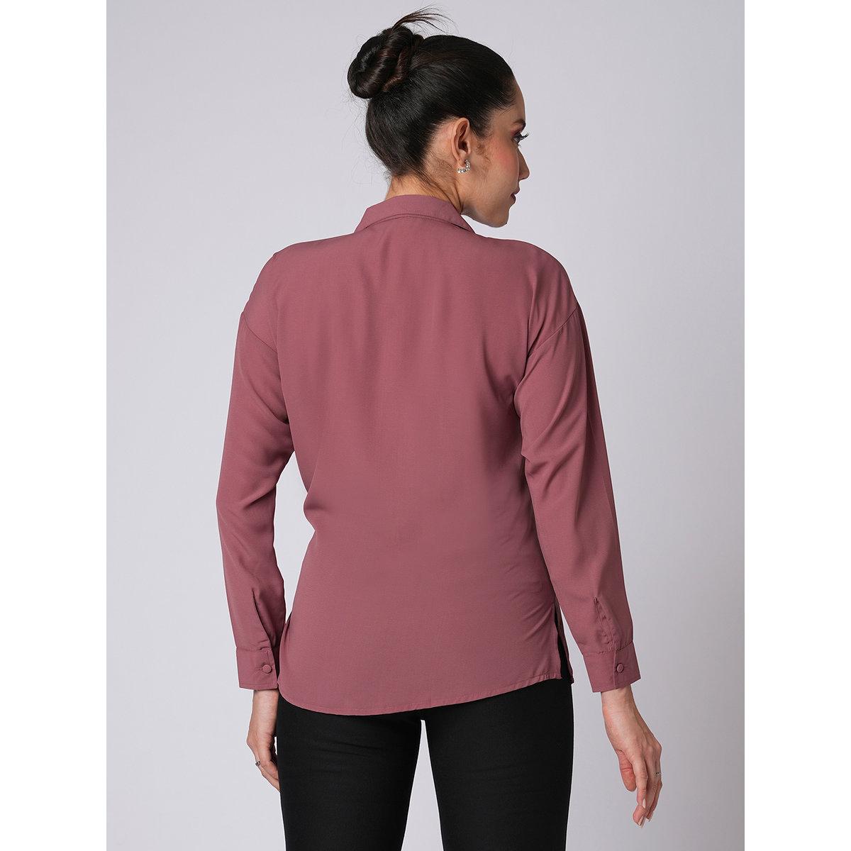 Globus X Styli Pink Solid Satin Relaxed Fit Shirt-women-clothing-shirtsandblouses-shirts-image-3