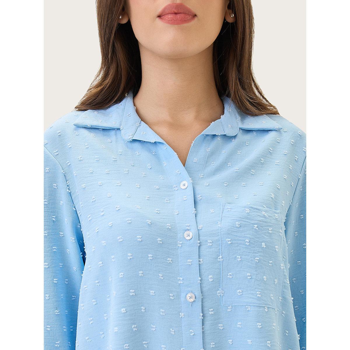 Globus X Styli Blue Dobby Curved Hem Shirt-women-clothing-shirtsandblouses-shirts-image-4