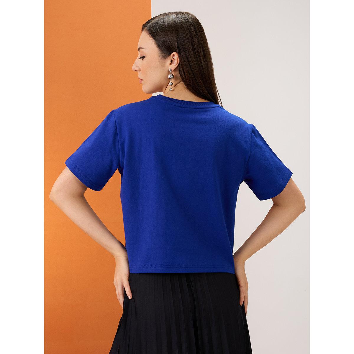 Globus X Styli Blue Embroidered Applique Boxy Crop T-Shirt-women-clothing-tshirts-image-3