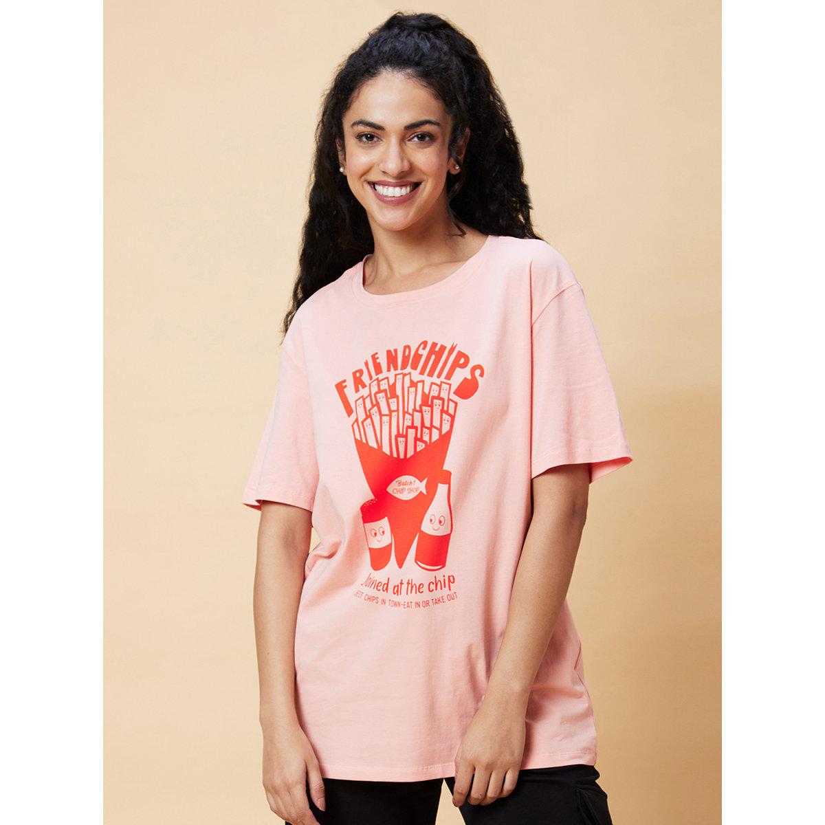 Globus X Styli Pink Graphic Print Oversized T-Shirt-women-clothing-tshirts-image-2