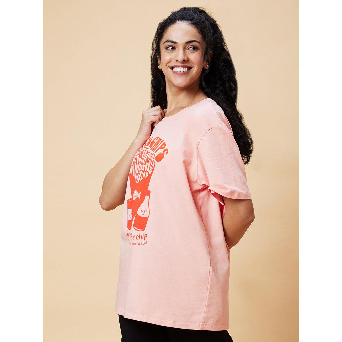 Globus X Styli Pink Graphic Print Oversized T-Shirt-women-clothing-tshirts-image-3